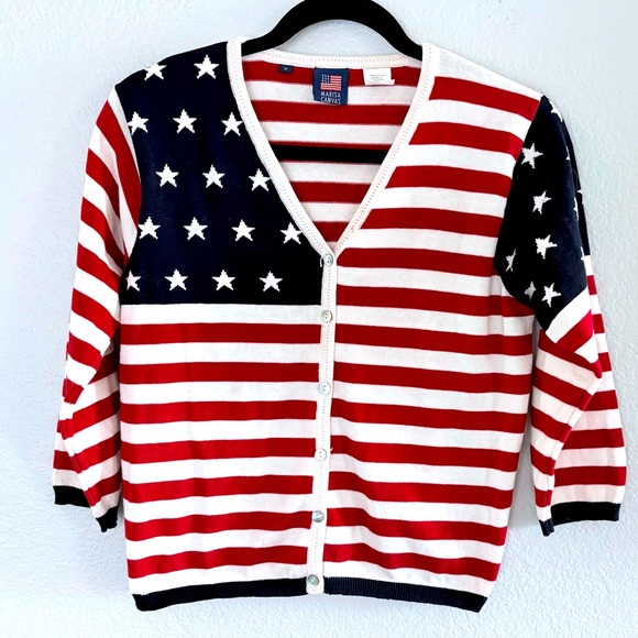 Marisa Canvas Vintage Stars & Stripes Cardigan Sz S - Picture 1 of 6